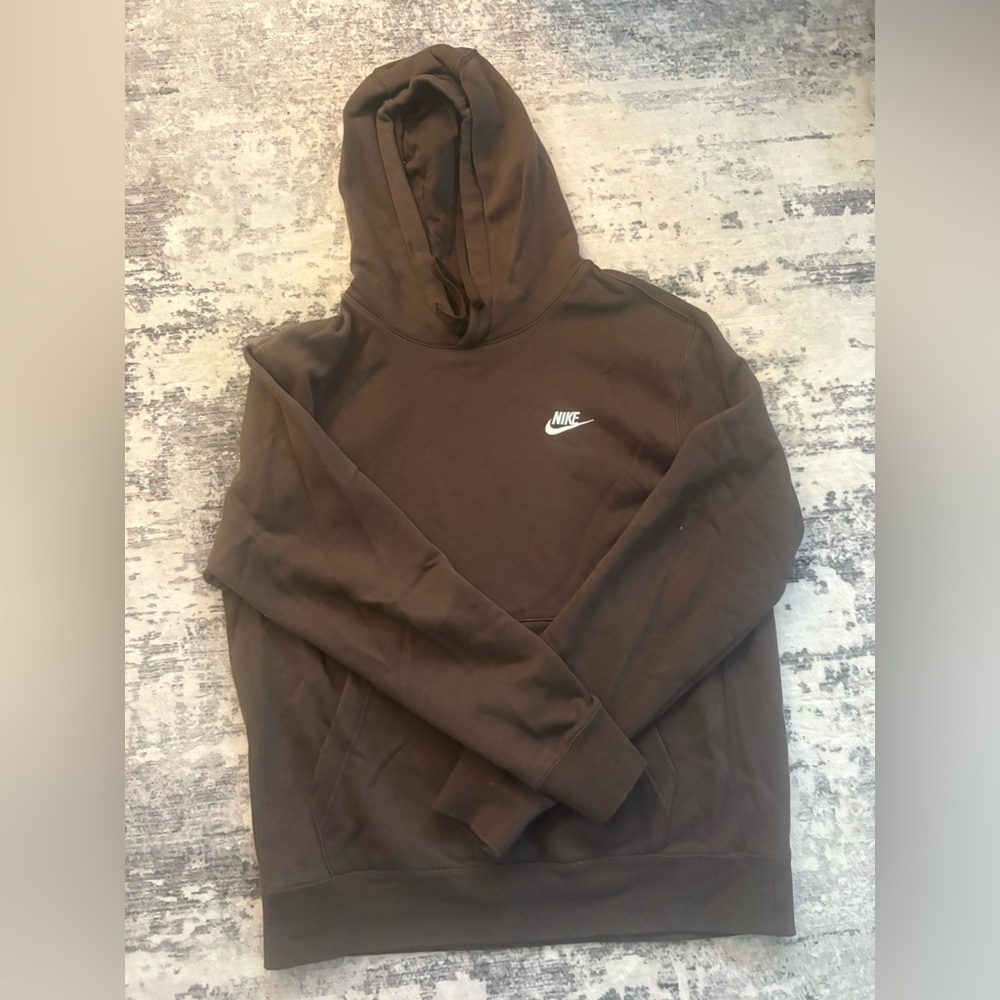 Nike Brown Pullover Hoodie with White Swoosh
